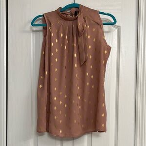 Pink and Gold Sleeveless Tie Front Embellished Blouse